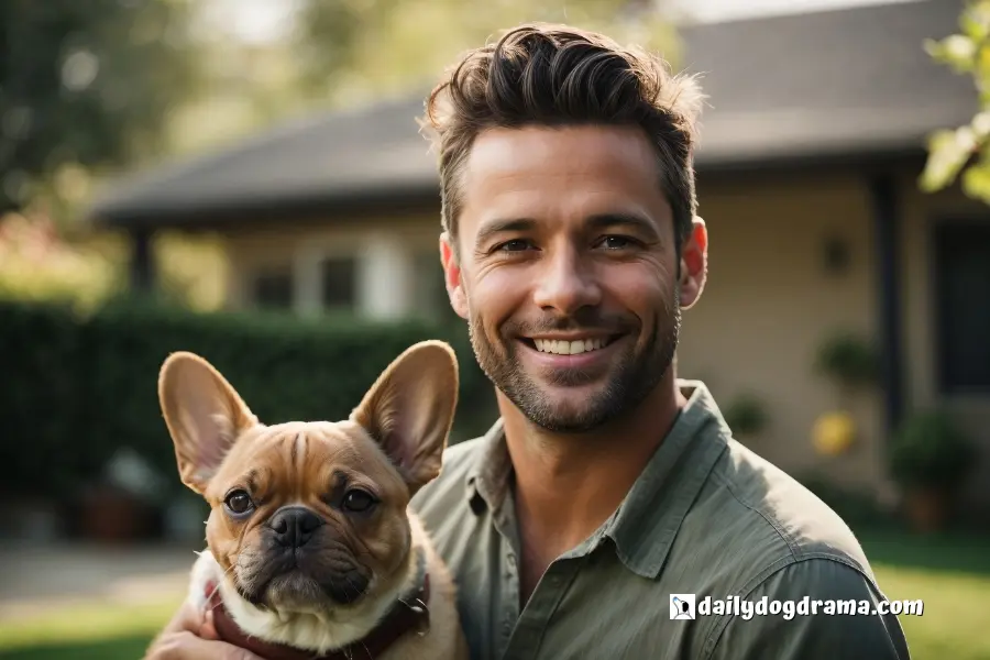 zack keithy with bella the frenchie in the backyard resized