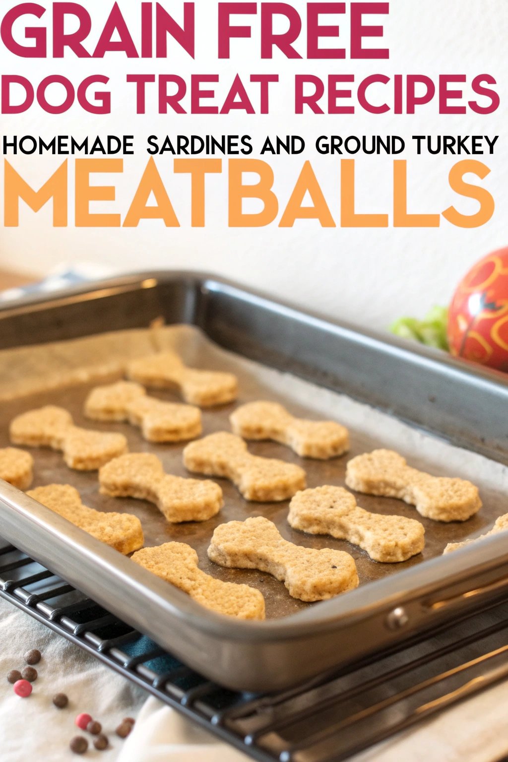 Grain Free Dog Treat Recipes Homemade - Sardines and Ground Turkey Meatballs pin 1