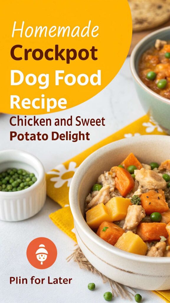 Homemade Crockpot Dog Food Recipe Chicken and Sweet Potato Delight pin 1