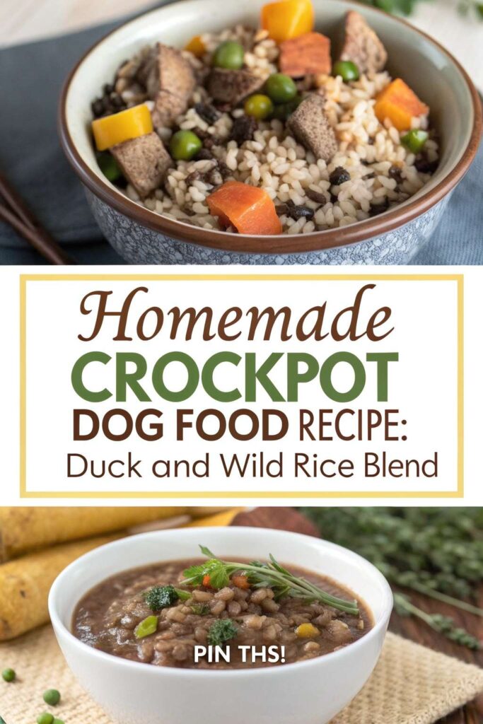 homemade crockpot dog food recipe Duck and Wild Rice Blend pin 1