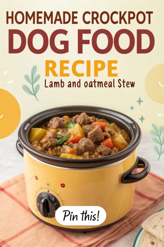 homemade crockpot dog food recipe Lamb and Oatmeal Stew pin 1