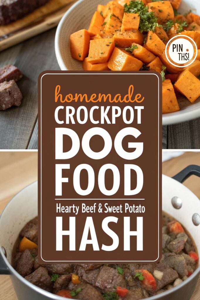 Homemade Crockpot Dog Food Hearty Beef Sweet Potato Hash pin 1