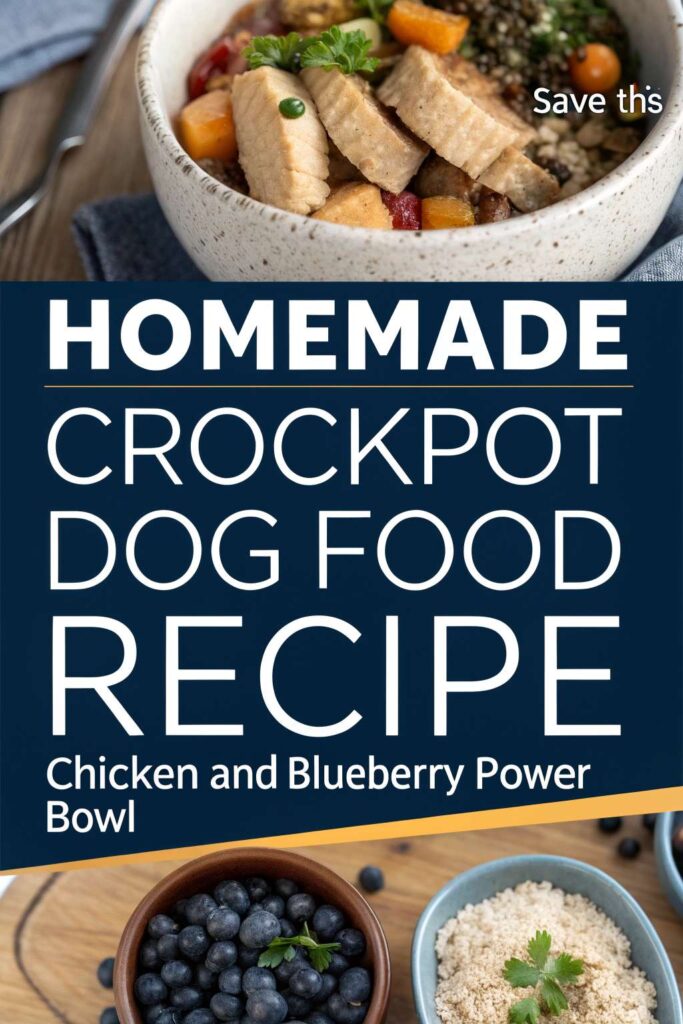 Homemade Crockpot Dog Food Recipe Chicken and Blueberry Power Bowl pin 1