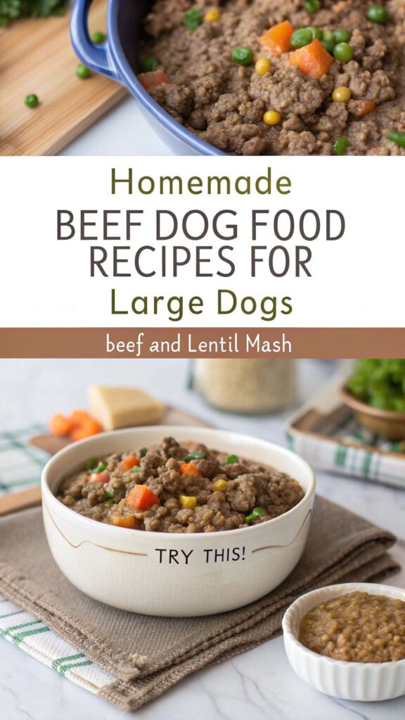 Homemade Beef Dog Food Recipes for Large Dogs Beef and Lentil Mash pin 1