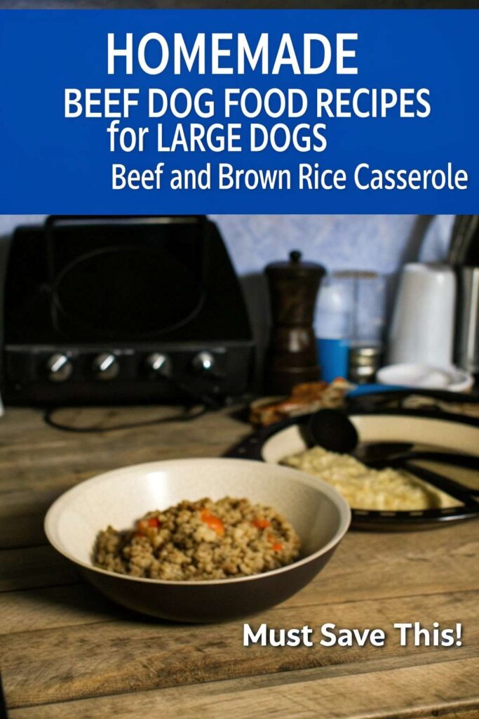 Homemade Beef Dog Food Recipes for Large Dogs Beef and Brown Rice Casserole pin 1