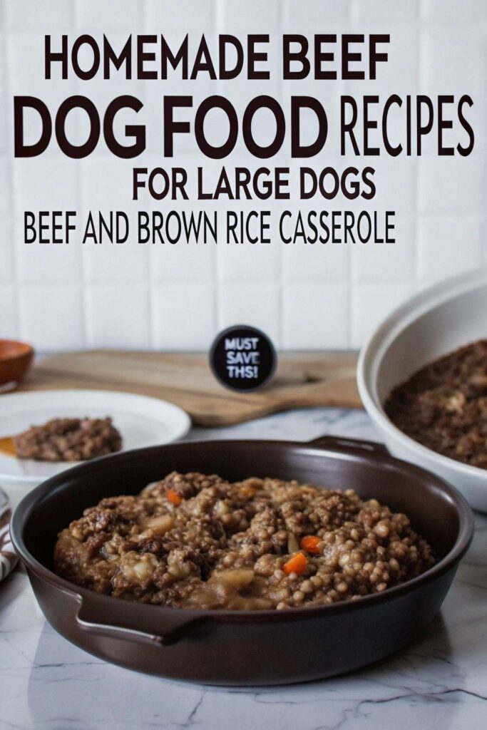 Homemade Beef Dog Food Recipes for Large Dogs Beef and Brown Rice Casserole pin 2