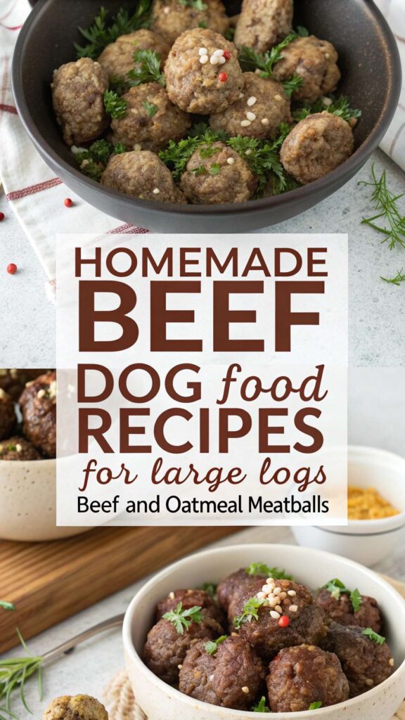 Homemade Beef Dog Food Recipes for Large Dogs Beef and Oatmeal Meatballs pin 2