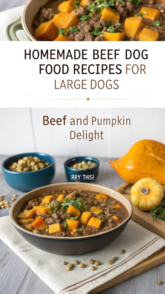 Homemade Beef Dog Food Recipes for Large Dogs Beef and Pumpkin Delight pin 1