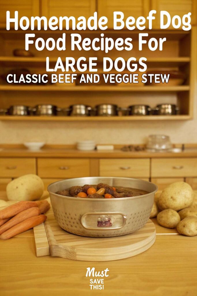 Homemade Beef Dog Food Recipes for Large Dogs Classic Beef and Veggie Stew pin 1