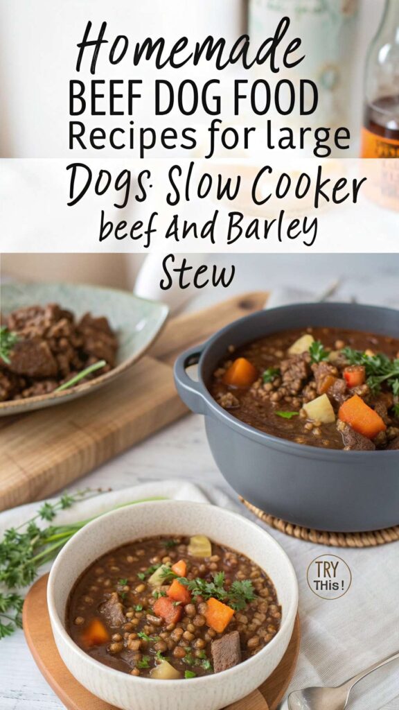 Homemade Beef Dog Food Recipes for Large Dogs Slow Cooker Beef and Barley Stew pin 1