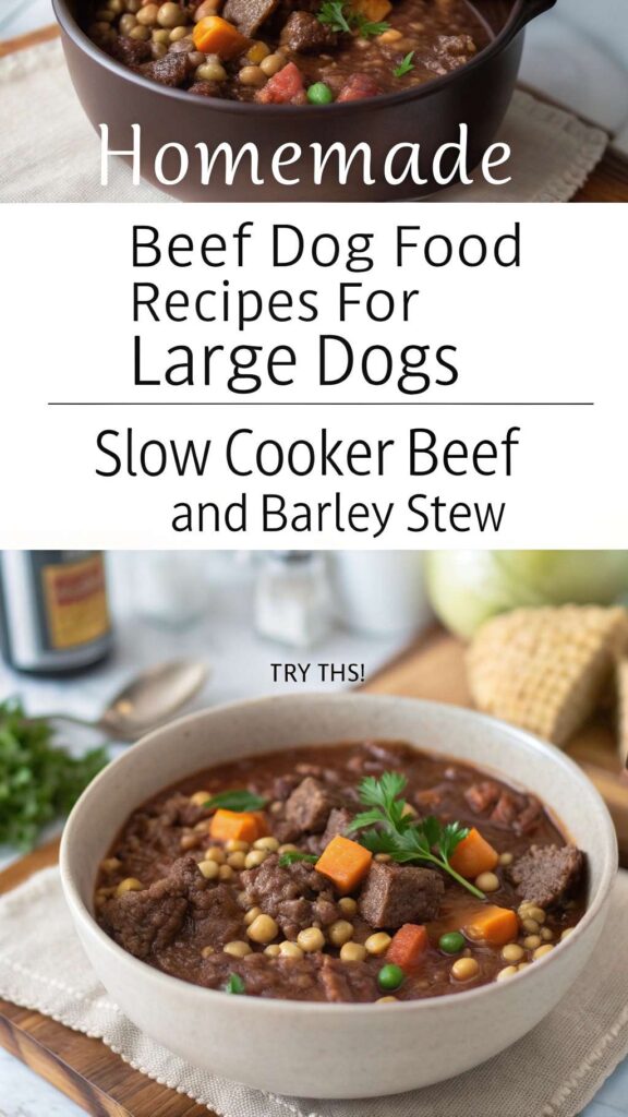 Homemade Beef Dog Food Recipes for Large Dogs Slow Cooker Beef and Barley Stew pin 2