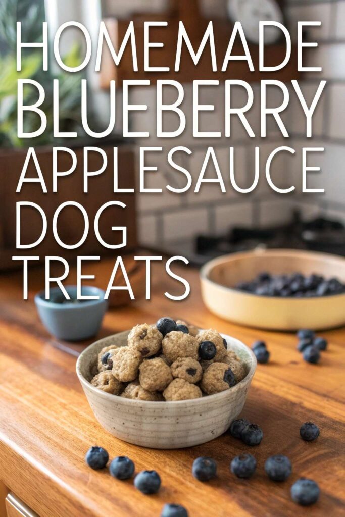 Homemade Blueberry Applesauce Dog Treats recipe pin 1
