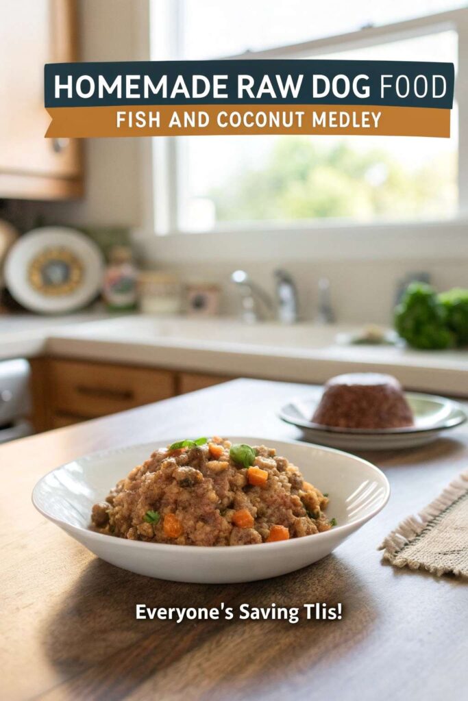 Homemade Raw Dog Food Fish and Coconut Medley pin 1