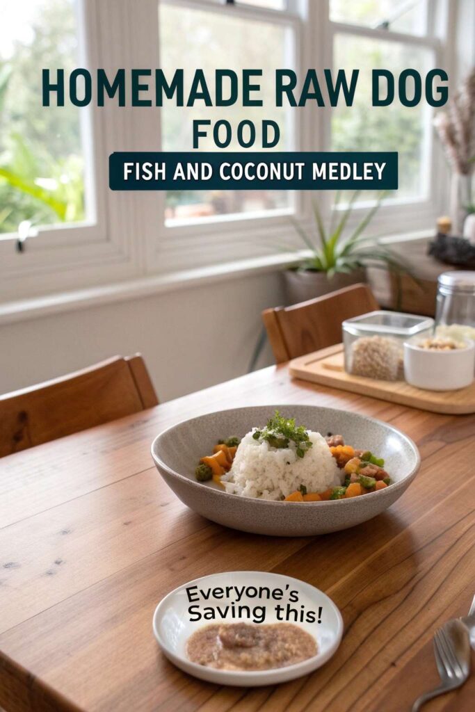 Homemade Raw Dog Food Fish and Coconut Medley pin 2