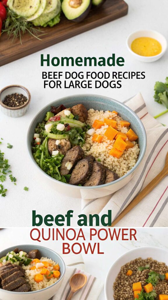 homemade Beef and Quinoa Power Bowl recipe for large dogs pin 1