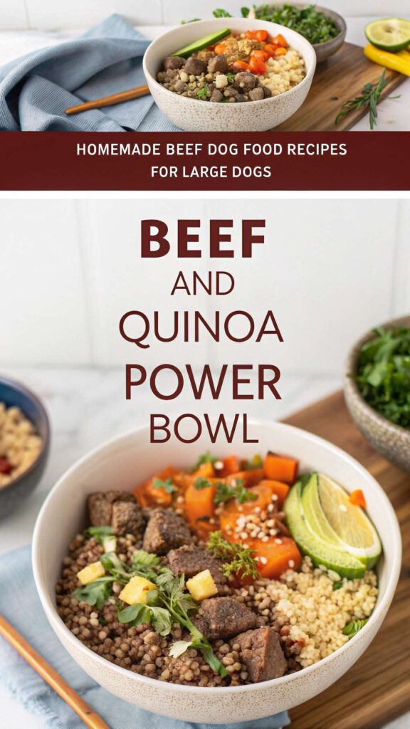 homemade Beef and Quinoa Power Bowl recipe for large dogs pin 2