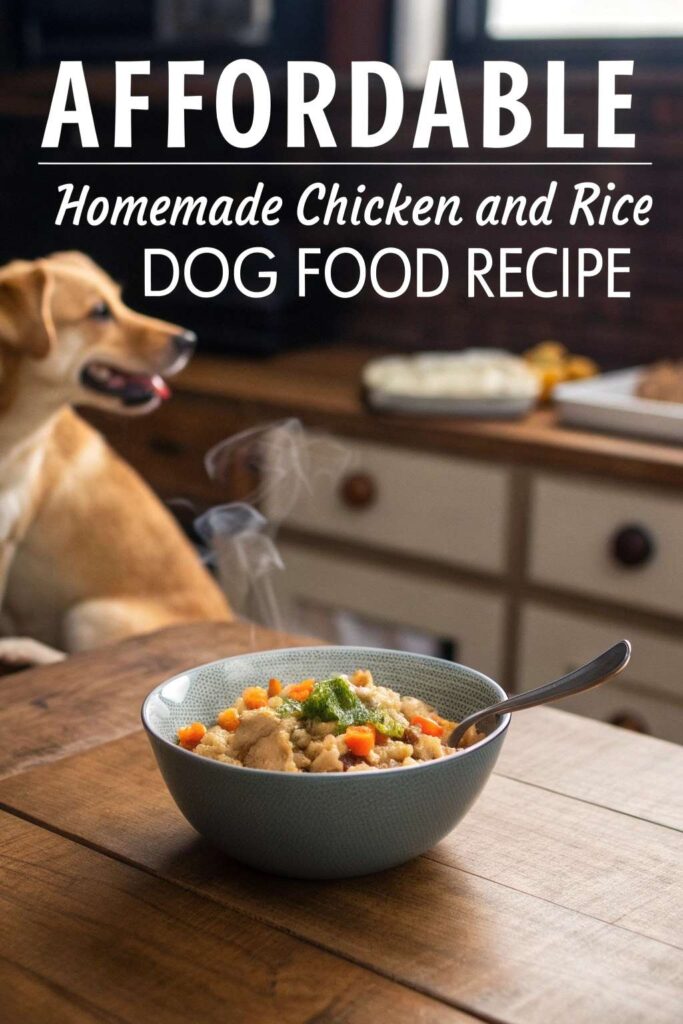 Affordable Homemade Chicken and Rice Dog Food Recipe pin 1