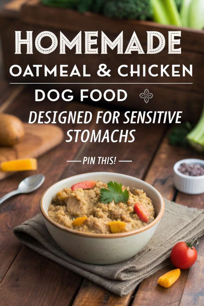 Homemade Oatmeal Chicken Dog Food Designed for Sensitive Stomachs pin 1