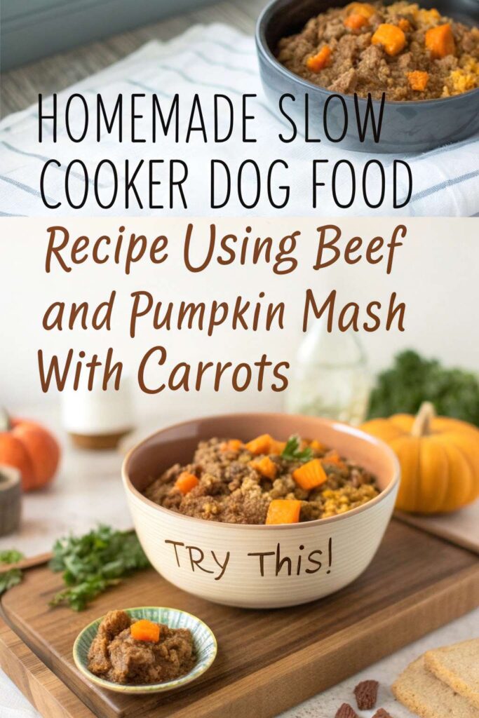 Homemade Slow Cooker Dog Food Recipe Using Beef And Pumpkin Mash With Carrots pin 1