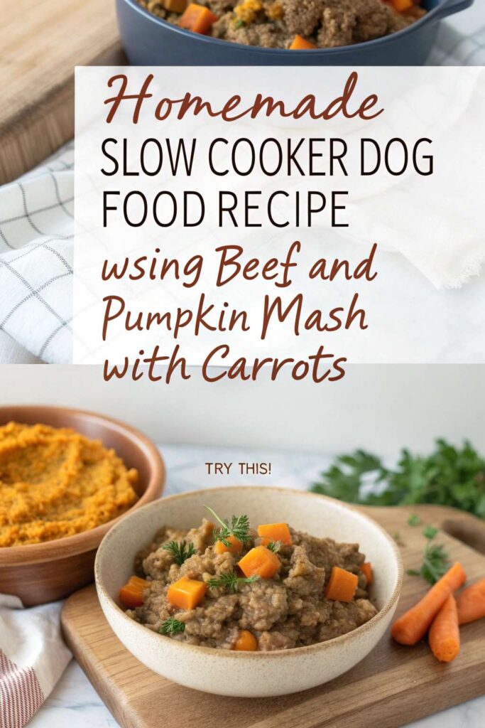 Homemade Slow Cooker Dog Food Recipe Using Beef And Pumpkin Mash With Carrots pin 2