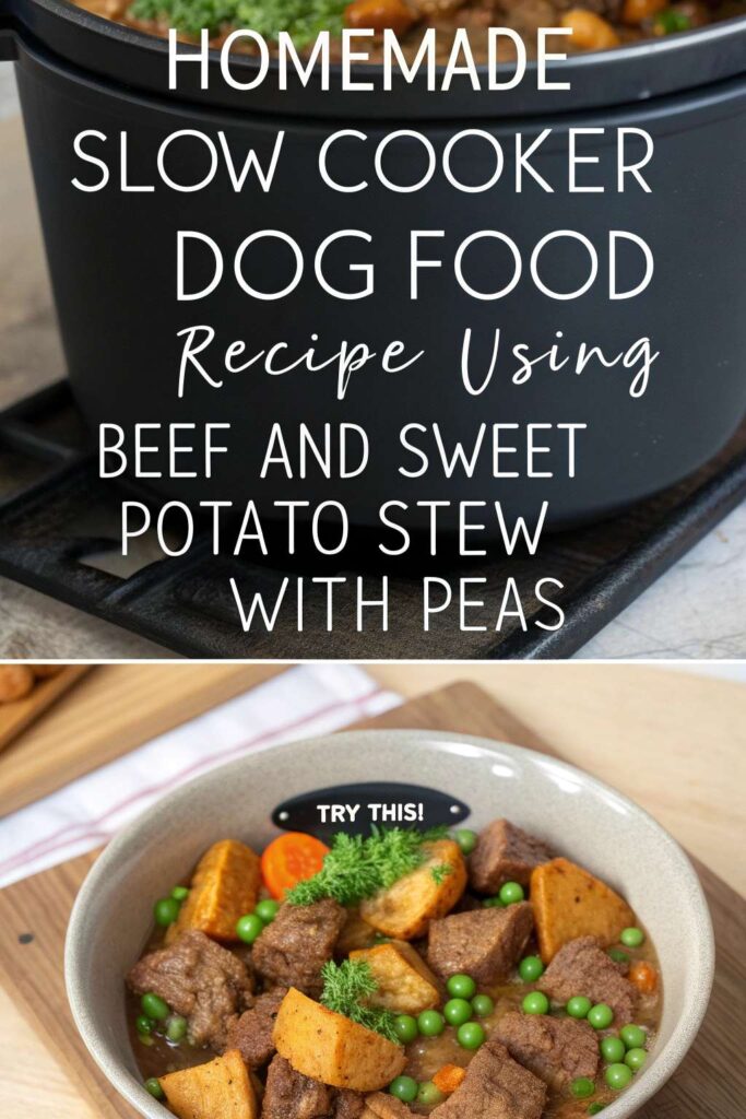 Homemade Slow Cooker Dog Food Recipe Using Beef And Sweet Potato Stew With Peas pin 2