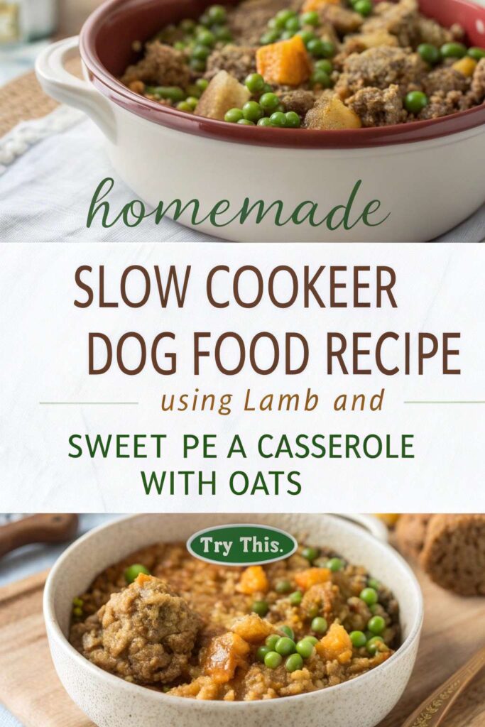 Homemade Slow Cooker Dog Food Recipe Using Lamb And Sweet Pea Casserole With Oats pin 2