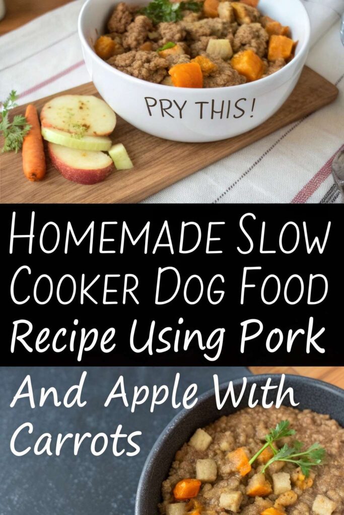 Homemade Slow Cooker Dog Food Recipe Using Pork And Apple With Carrots pin 1