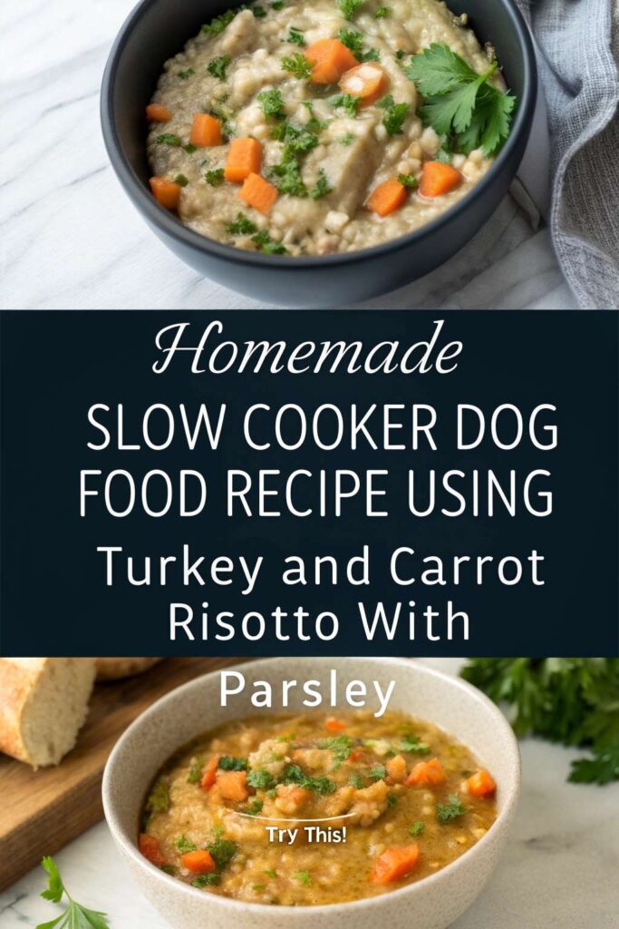 Homemade Slow Cooker Dog Food Recipe Using Turkey And Carrot Risotto With Parsley pin 1