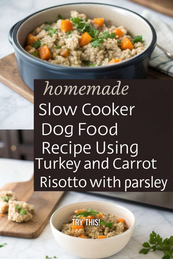 Homemade Slow Cooker Dog Food Recipe Using Turkey And Carrot Risotto With Parsley pin 2