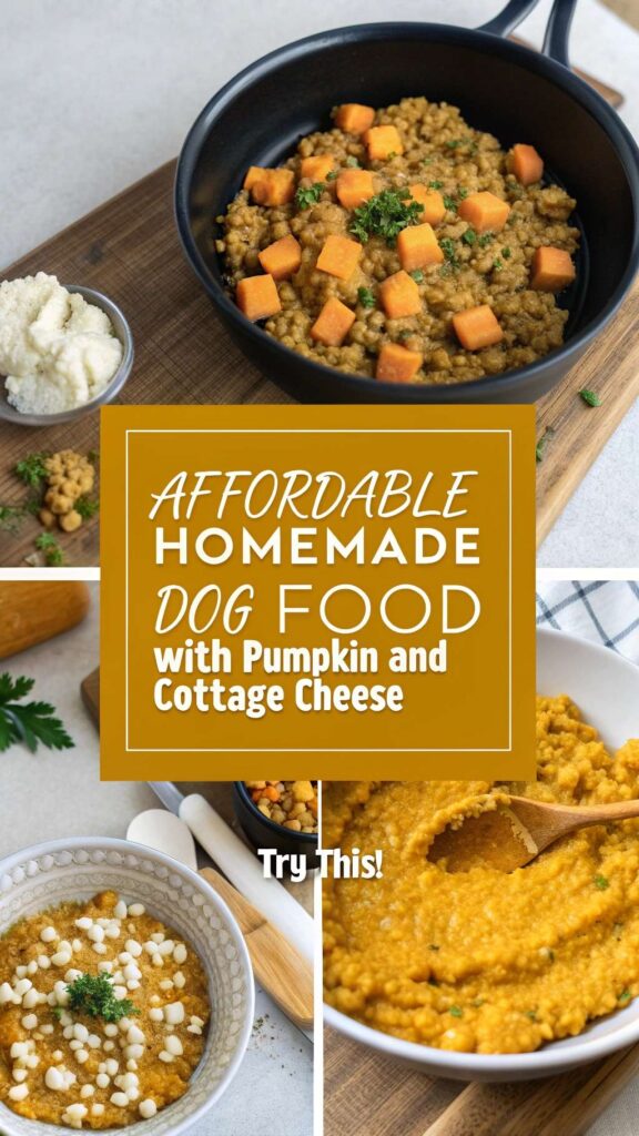 Affordable Homemade Dog Food with Pumpkin and Cottage Cheese recipe pin 1
