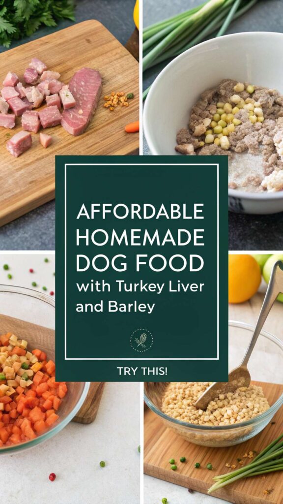 Affordable Homemade Dog Food with Turkey Liver and Barley recipe pin 1