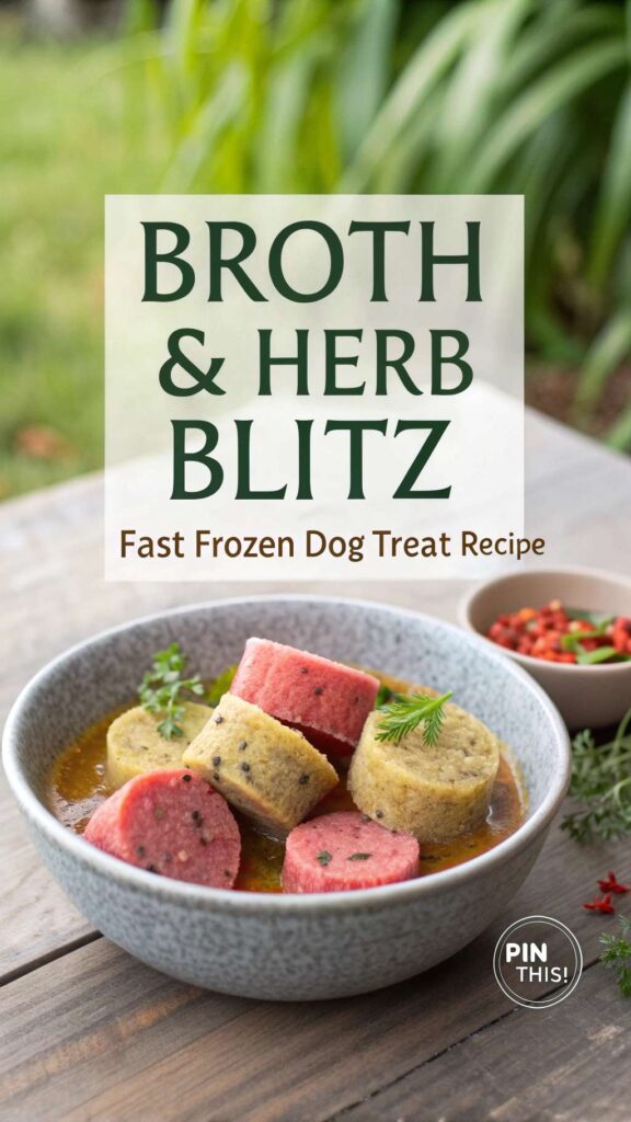 Broth Herb Blitz Fast Frozen Dog Treat Recipe pin 1