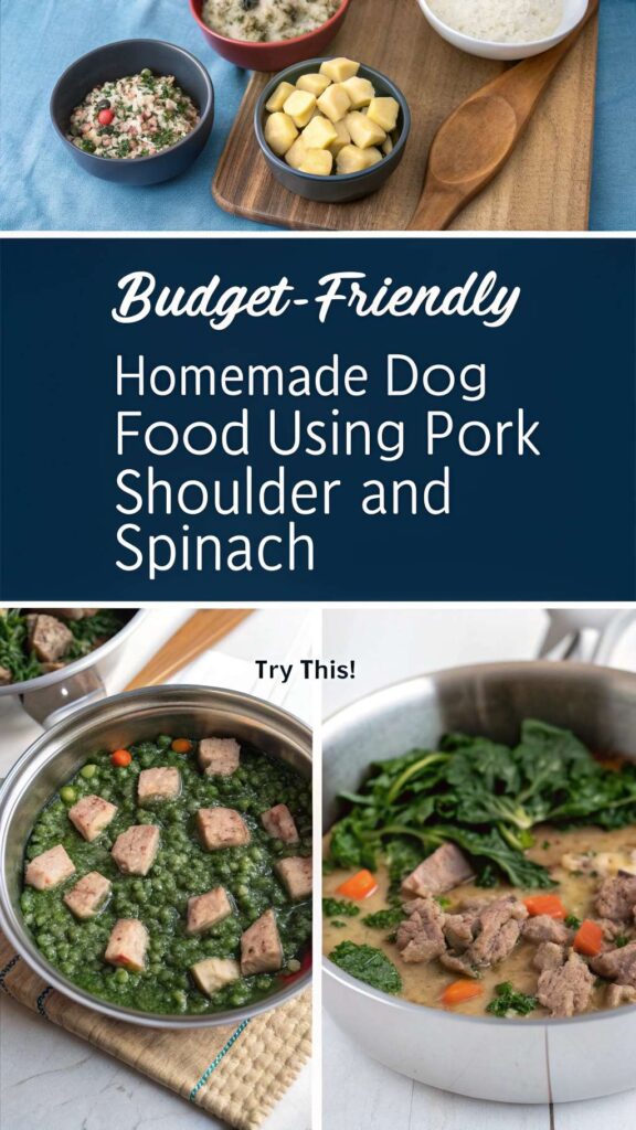 Budget Friendly Homemade Dog Food using Pork Shoulder and Spinach recipe pin 2