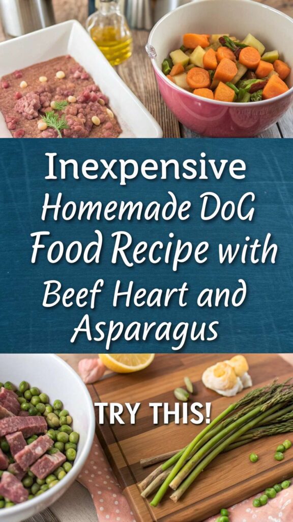 Inexpensive Homemade Dog Food featuring Beef Heart and Asparagus recipe pin 2