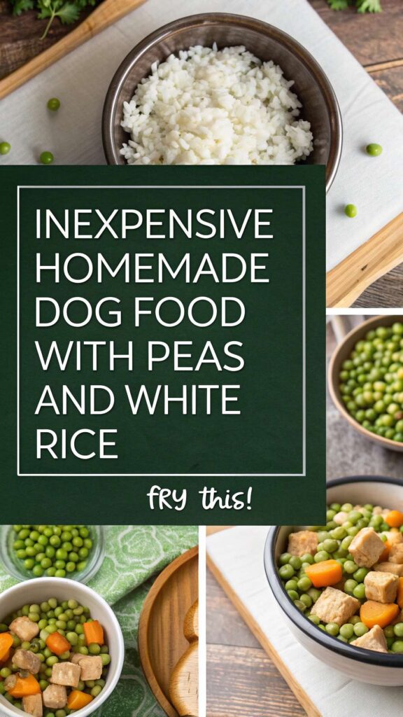 Inexpensive Homemade Dog Food featuring Peas and White Rice recipe pin 1