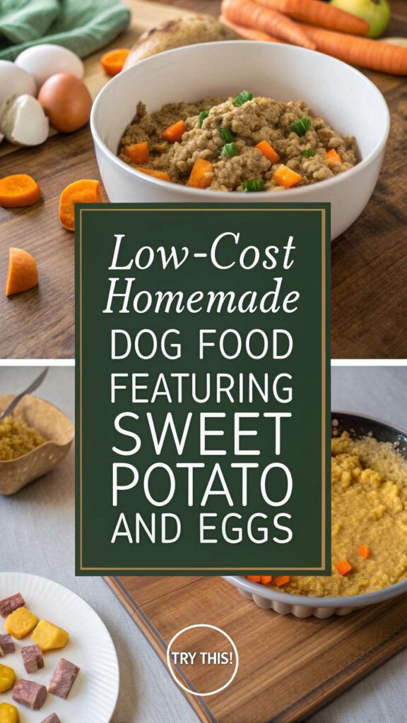Low Cost Homemade Dog Food featuring Sweet Potato and Eggs recipe pin 2