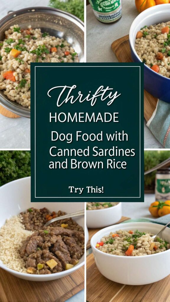 Thrifty Homemade Dog Food with Canned Sardines and Brown Rice recipe pin 2