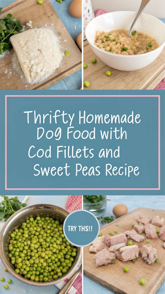 Thrifty Homemade Dog Food with Cod Fillets and Sweet Peas recipe pin 2