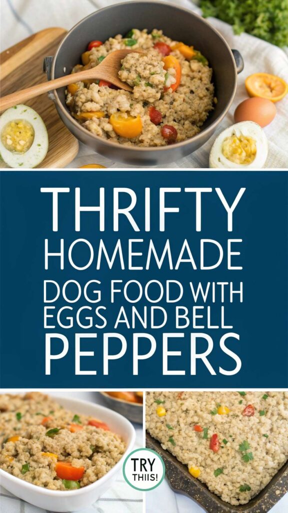 Thrifty Homemade Dog Food with Eggs and Bell Peppers recipe pin 1