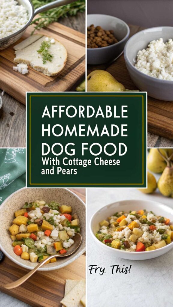 Affordable Homemade Dog Food with Cottage Cheese and Pears recipe pin 1