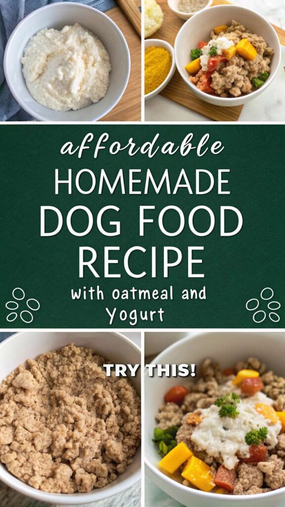 Affordable Homemade Dog Food with Oatmeal and Yogurt recipe pin 1