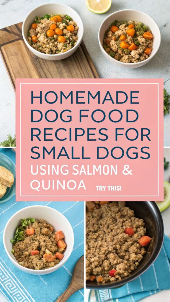 Homemade Dog Food Recipes for Small Dogs Using Salmon Quinoa pin 1