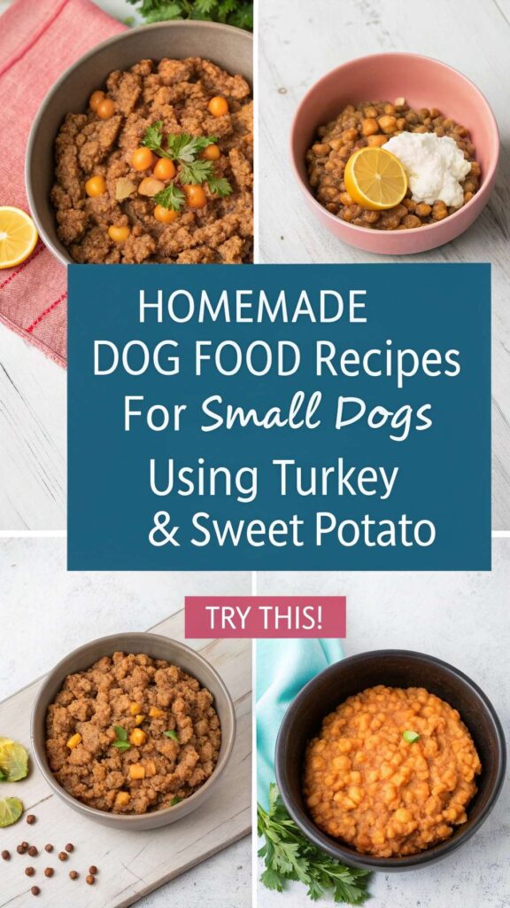Homemade Dog Food Recipes for Small Dogs Using Turkey Sweet Potato pin 1