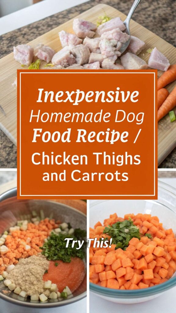 Inexpensive Homemade Dog Food recipe featuring Chicken Thighs and Carrots pin 2