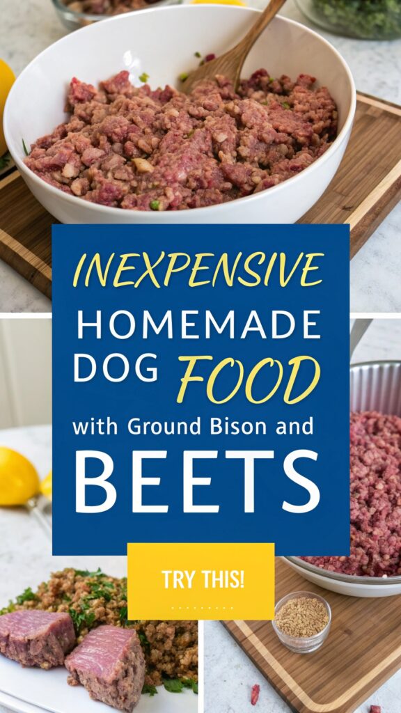 Inexpensive Homemade Dog Food recipe featuring Ground Bison and Beets pin 1