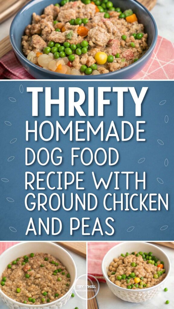 Thrifty Homemade Dog Food recipe with Ground Chicken and Peas pin 2