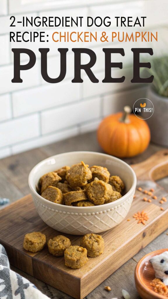 2 Ingredient Dog Treat Recipe Chicken Pumpkin Puree pin 1