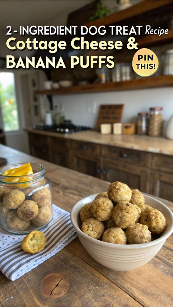 2 Ingredient Dog Treat Recipe Cottage Cheese Banana Puffs pin 2