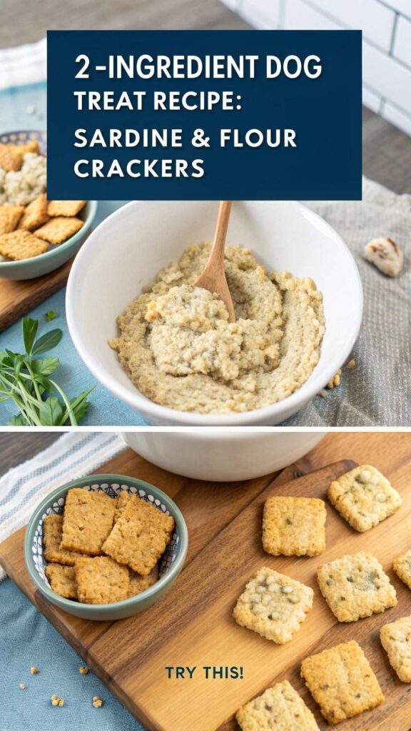 2 Ingredient Dog Treat Recipe Sardine Flour Crackers pin 1