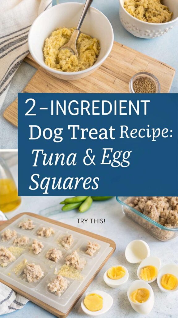 2 Ingredient Dog Treat Recipe Tuna Egg Squares pin 1
